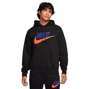NIKE Club Fleece Pullover Hoodie Black Safety Orange FN3104-010 MEN'S SIZE SMALL